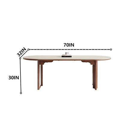 62"-70"Modern Minimalist Oval Dining Table, Neutral Tone with Wood Frame for Home