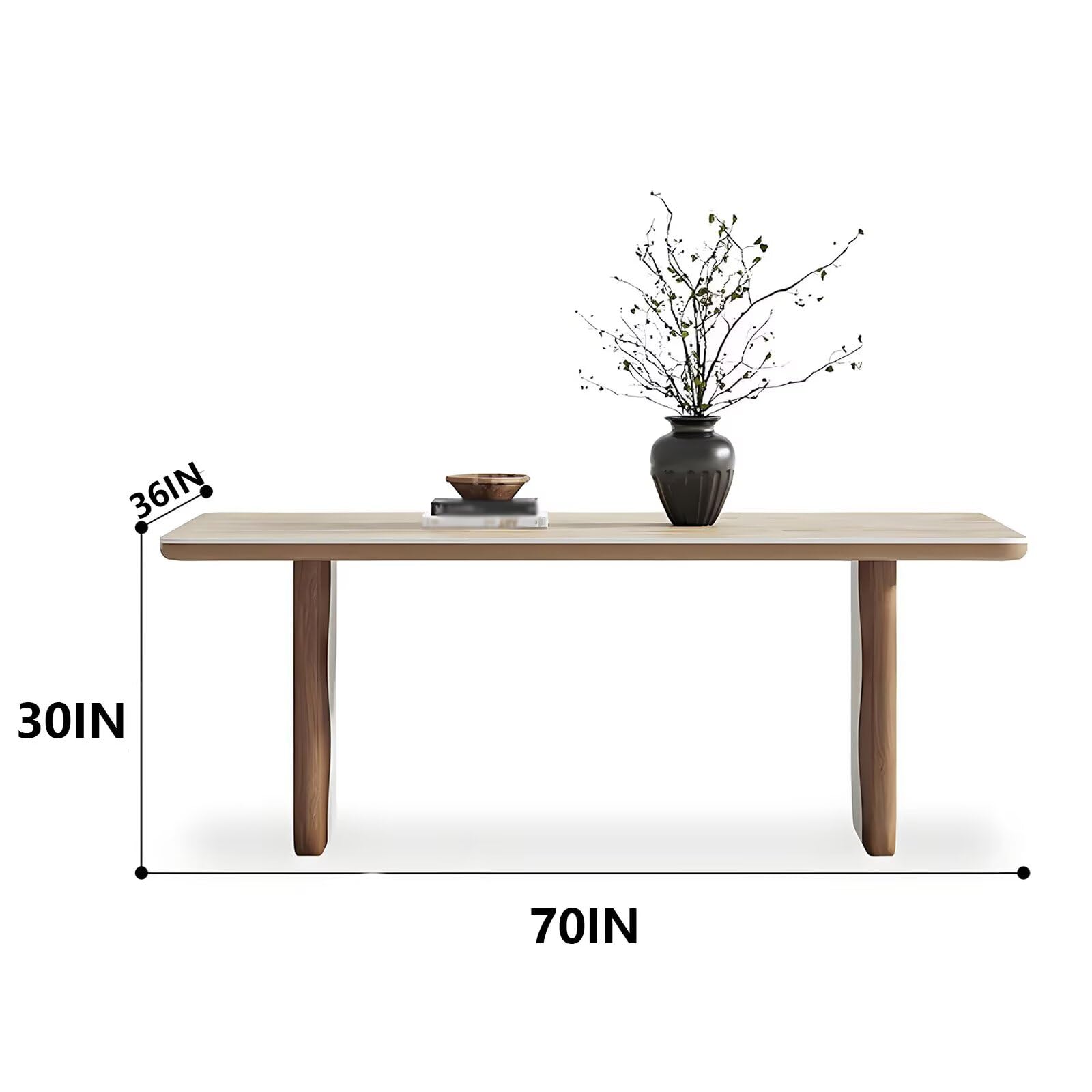 62"-70"Contemporary Cream Wood Dining Table, Stylish Wavy Legs for Dining Room