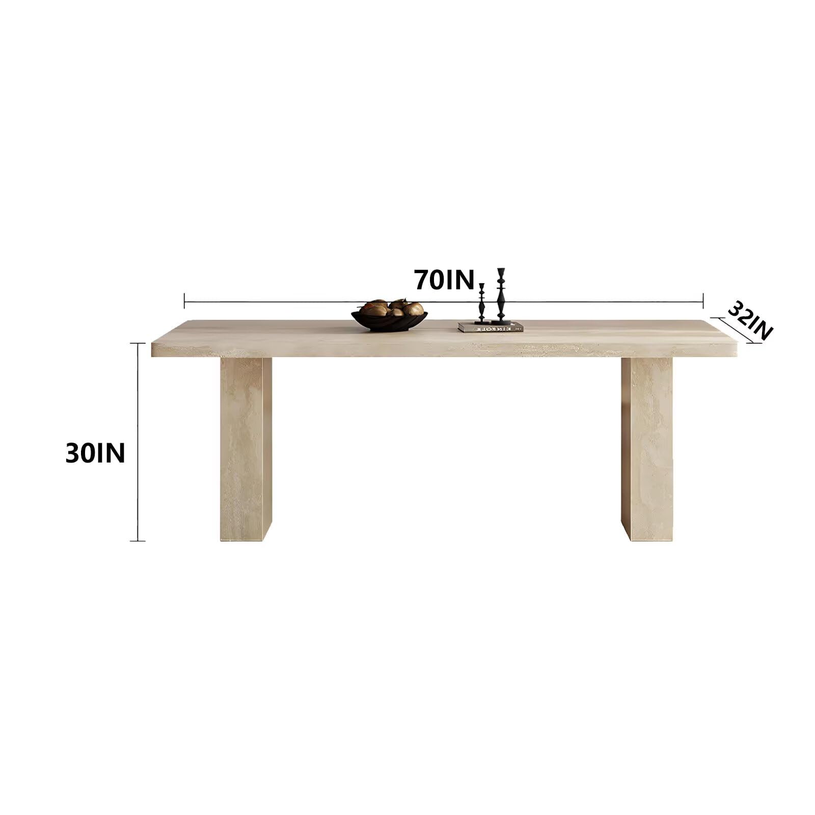62"-78"Modern Travertine Dining Table, Rectangular Stone Table with Thick Base for 6-8
