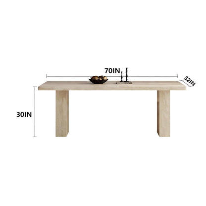 62"-78"Modern Travertine Dining Table, Rectangular Stone Table with Thick Base for 6-8