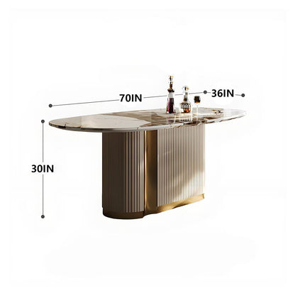 70"Luxury Marble Oval Dining Table with Gold Accent Base for 6-8 People