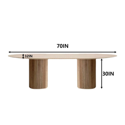 62"-78"Modern Light Wood Oval Dining Table with Fluted Pedestal Base for 6-8