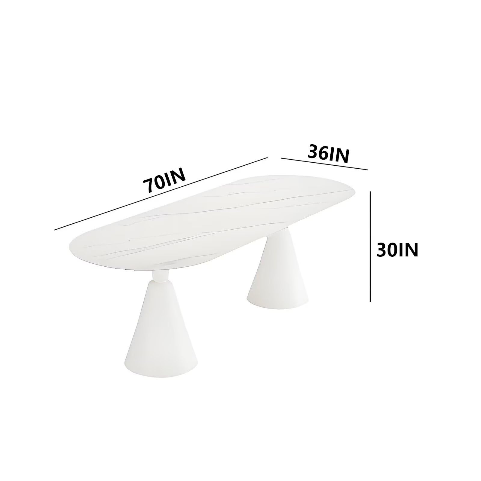 62"-78"Modern Oval Dining Table with White Marble Top & Cream Cone Base for 6-8