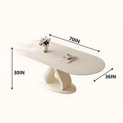 62"-78“Modern Cream White Oval Dining Table with Unique Sculptural Base for 4-6