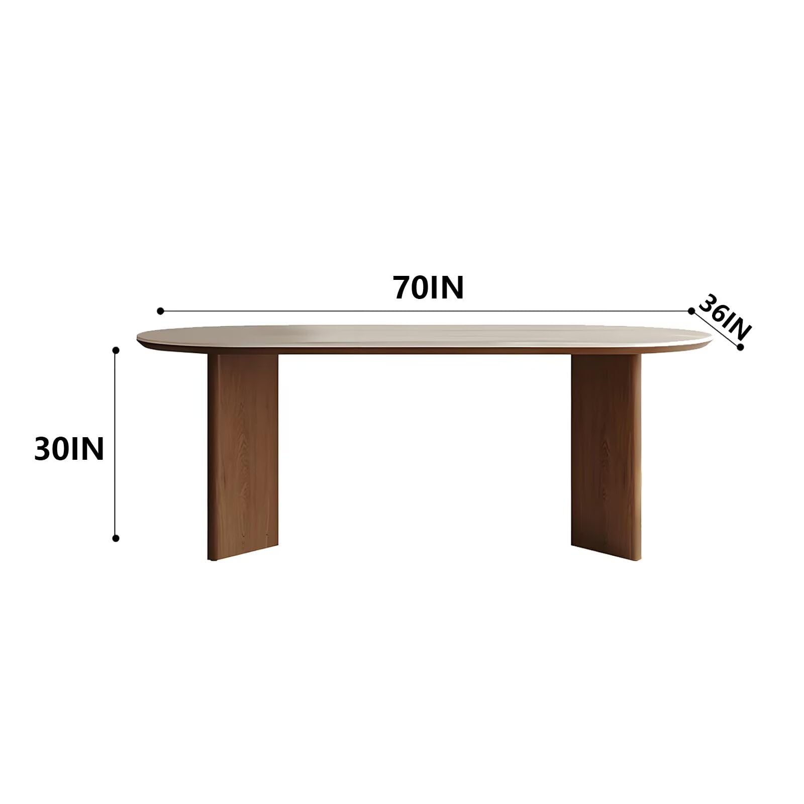 62"-78"Retro Modern Dining Table, Rounded Oval Top with Dark Wood Base for 4-6