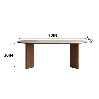 62"-78"Retro Modern Dining Table, Rounded Oval Top with Dark Wood Base for 4-6