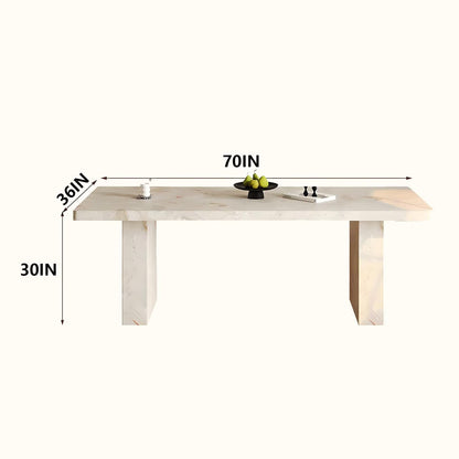 62"-78"Modern Rectangular Dining Table with Natural Marble Top & Thick Block Legs