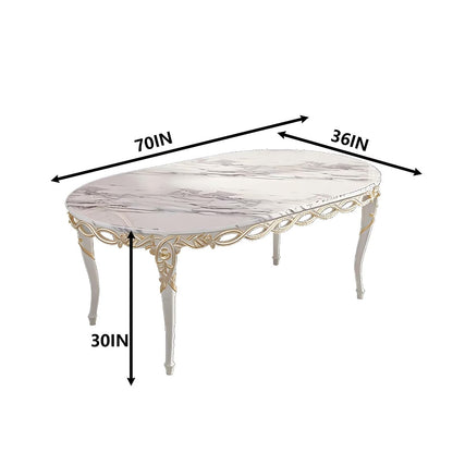 62"-70"Ornate Cream Dining Table, Oval with Intricate Wood Carvings for Formal Events