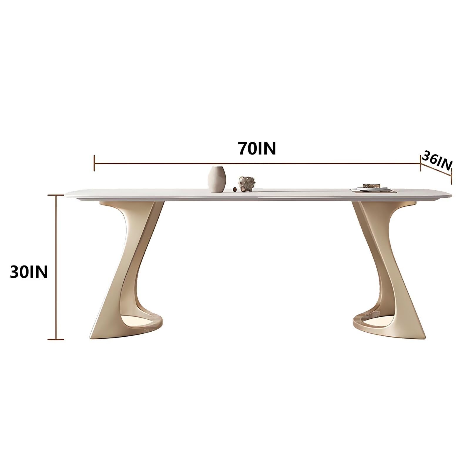 62"-78"Cream Style Sintered Stone Dining Table with Unique Curved Legs for 4-6