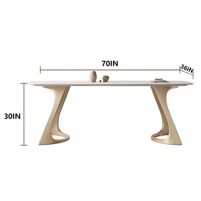 62"-78"Cream Style Sintered Stone Dining Table with Unique Curved Legs for 4-6