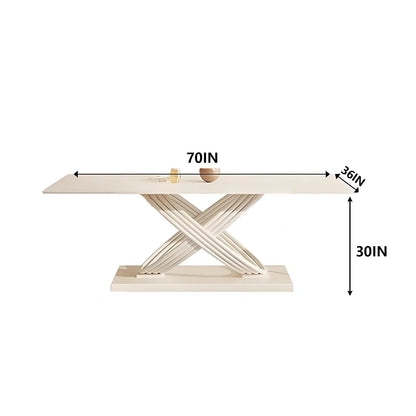 62"-78"Modern Cream White Dining Table with Unique X-Shaped Base