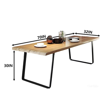 62"-78"Mid-Century Modern Dining Table, Natural Wood Top with Black Metal Legs for 4-6