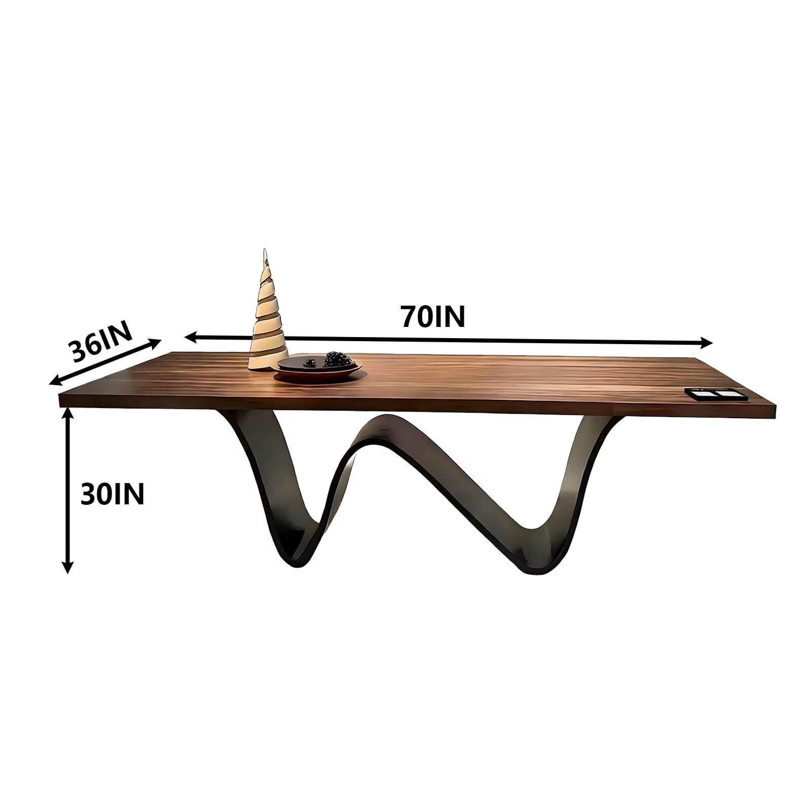 62"-78"Modern Rectangular Dining Table with Walnut Top & Sculptural Wavy Metal Base