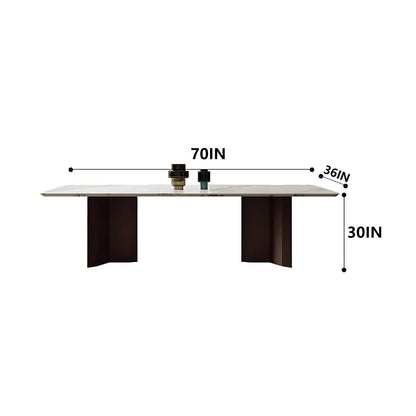 62"-78"Modern Rectangular Dining Table with Marble Top & Walnut Wood Base for 6-8