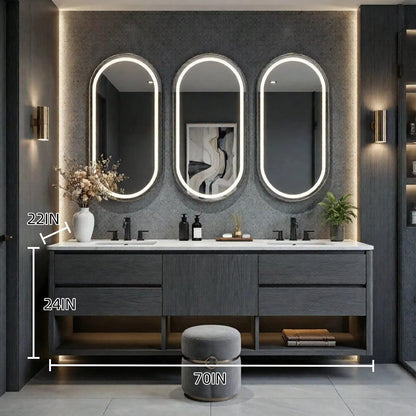 60"-96"Contemporary Double Sink Vanity with LED Mirrors & Soft-Close Drawers