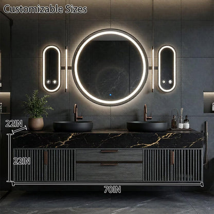 60"-96"Luxury Bathroom Vanity Set with Black Marble Countertop & Storage Drawers