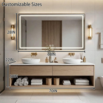 60“-96”Modern Floating Bathroom Vanity with Open Shelf & Gold Hardware