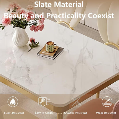 60"-70"Glam White Marble Dining Table with Gold Metal Frame for 4-6 People