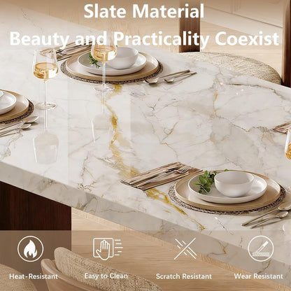 70"-78"Luxury Large Dining Table with Gold-Veined Marble Top & Side Storage Base