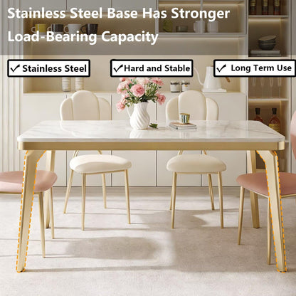 60"-70"Glam White Marble Dining Table with Gold Metal Frame for 4-6 People