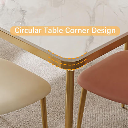 60"-70"Glam White Marble Dining Table with Gold Metal Frame for 4-6 People