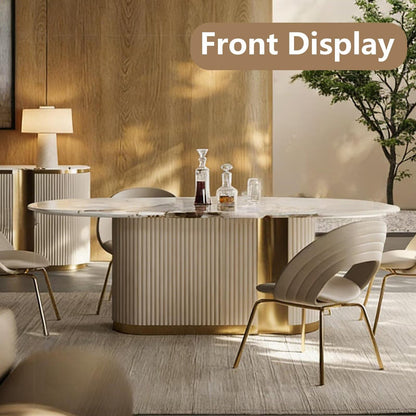 70"Luxury Marble Oval Dining Table with Gold Accent Base for 6-8 People