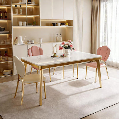 60"-70"Glam White Marble Dining Table with Gold Metal Frame for 4-6 People