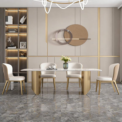 60"-70"Luxury Rectangular Dining Table with Marble Top & Gold Base for 6 People