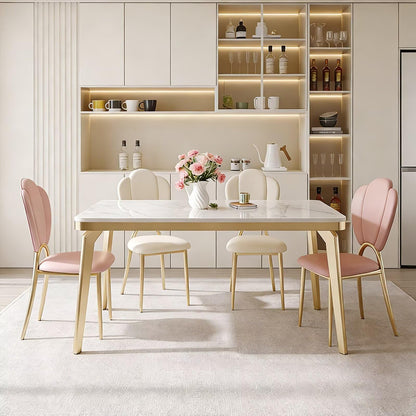 60"-70"Glam White Marble Dining Table with Gold Metal Frame for 4-6 People