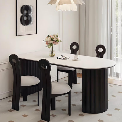62"-78"Contemporary Oval Dining Table, Sintered Stone Top with Ribbed Pedestal Base