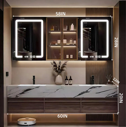 40"-78" Bath vanity with slate countertop smart mirror ceramic basin