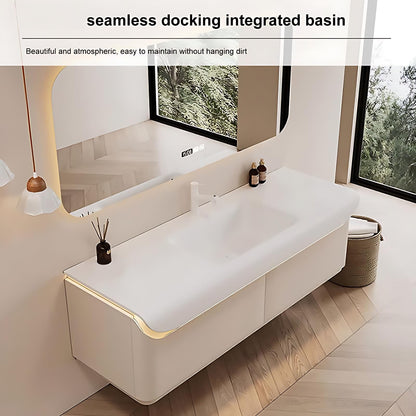 36"- 60" Large Storage Floating Bath Vanity Set with Illuminated Mirror and Sink