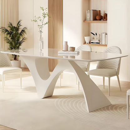 63"-79"Contemporary Minimalist Dining Table, Glossy White Top with Abstract Curved Legs