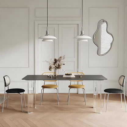 63"-79"Modern Minimalist Dining Table, Black Rectangular Top with Clear Acrylic Legs for 4-6 People