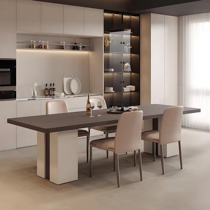 71"-72"Modern Rectangular Dining Table, Matte Top with Dual-Tone Block Base