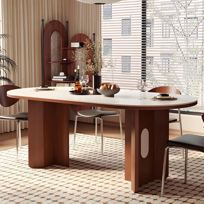 71" Retro Style Dining Table, Oval White Top Kitchen Table with Solid Wood Base for Mid-Century Home Decor