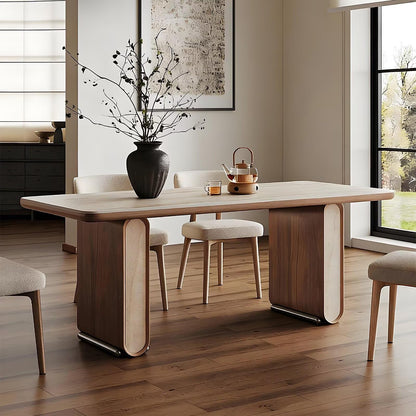 62"-70"Modern Walnut & Stone Top Dining Table, Rectangular Table for 6, Home & Kitchen