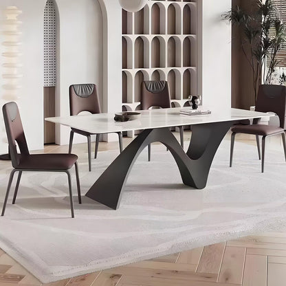 63"-79"Elegant Statement Dining Table, Rectangular Marble Top with Unique Curved Metal Base
