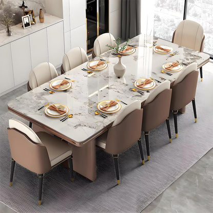 62"-78"Luxury Sintered Stone Dining Table with 8 PU Leather Chairs