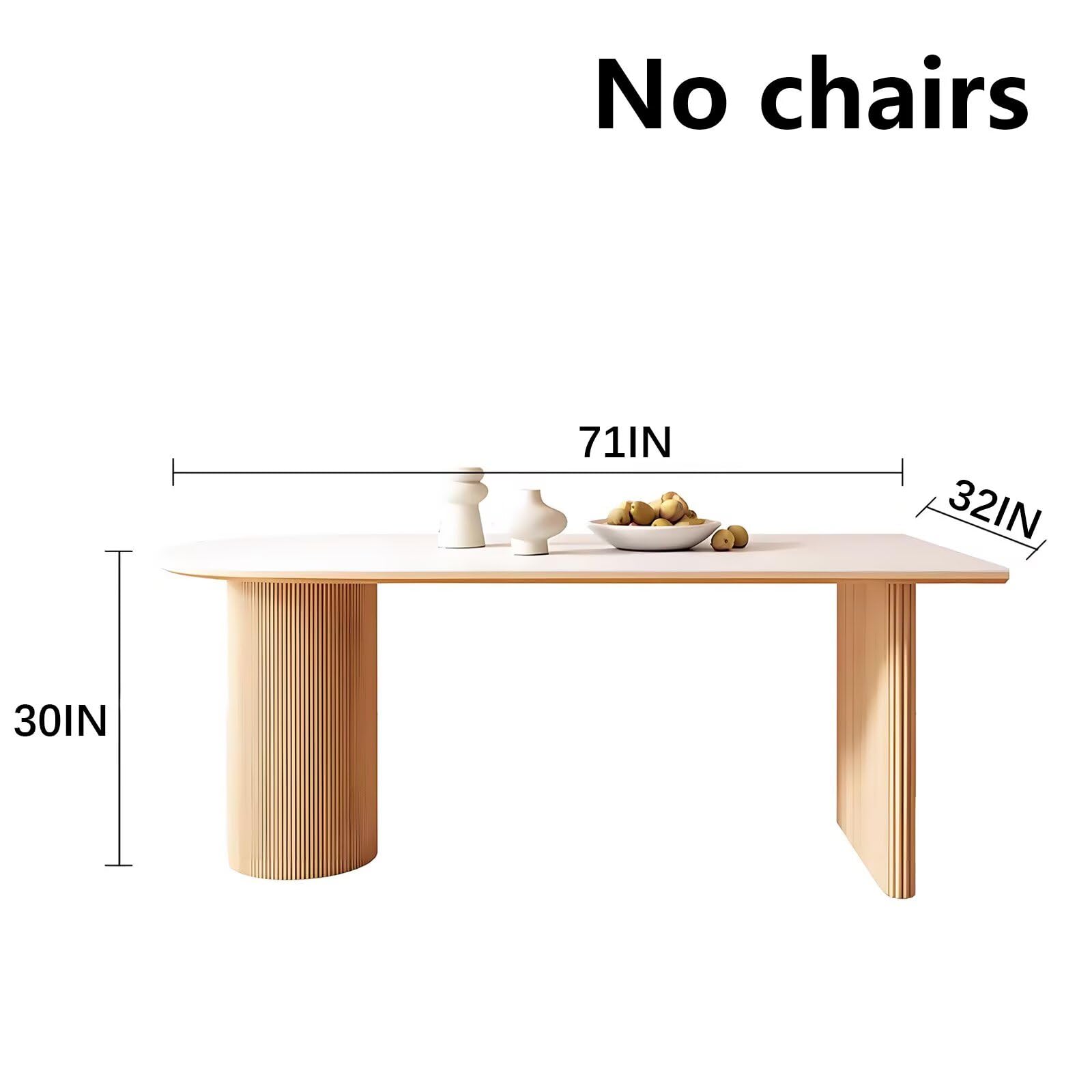 63"-71"Japandi Style Dining Table, White Sintered Stone Top with Fluted Wood Base for 4-6