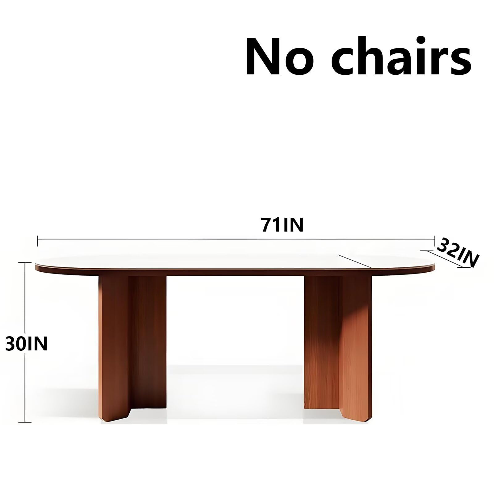 71" Retro Style Dining Table, Oval White Top Kitchen Table with Solid Wood Base for Mid-Century Home Decor
