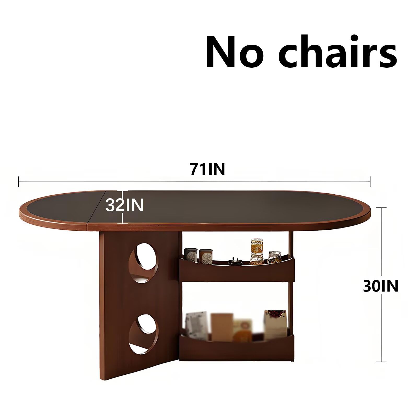 63"-71"Mid-Century Style Oval Dining Table with Side Storage, Wooden Kitchen Desk for Home & Living Room