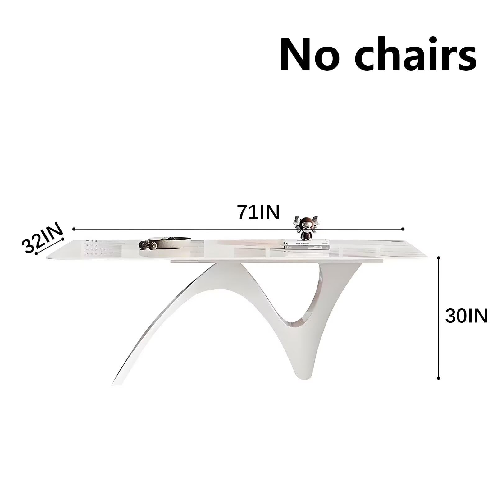 63"-79"Contemporary Minimalist Dining Table, Glossy White Top with Abstract Curved Legs