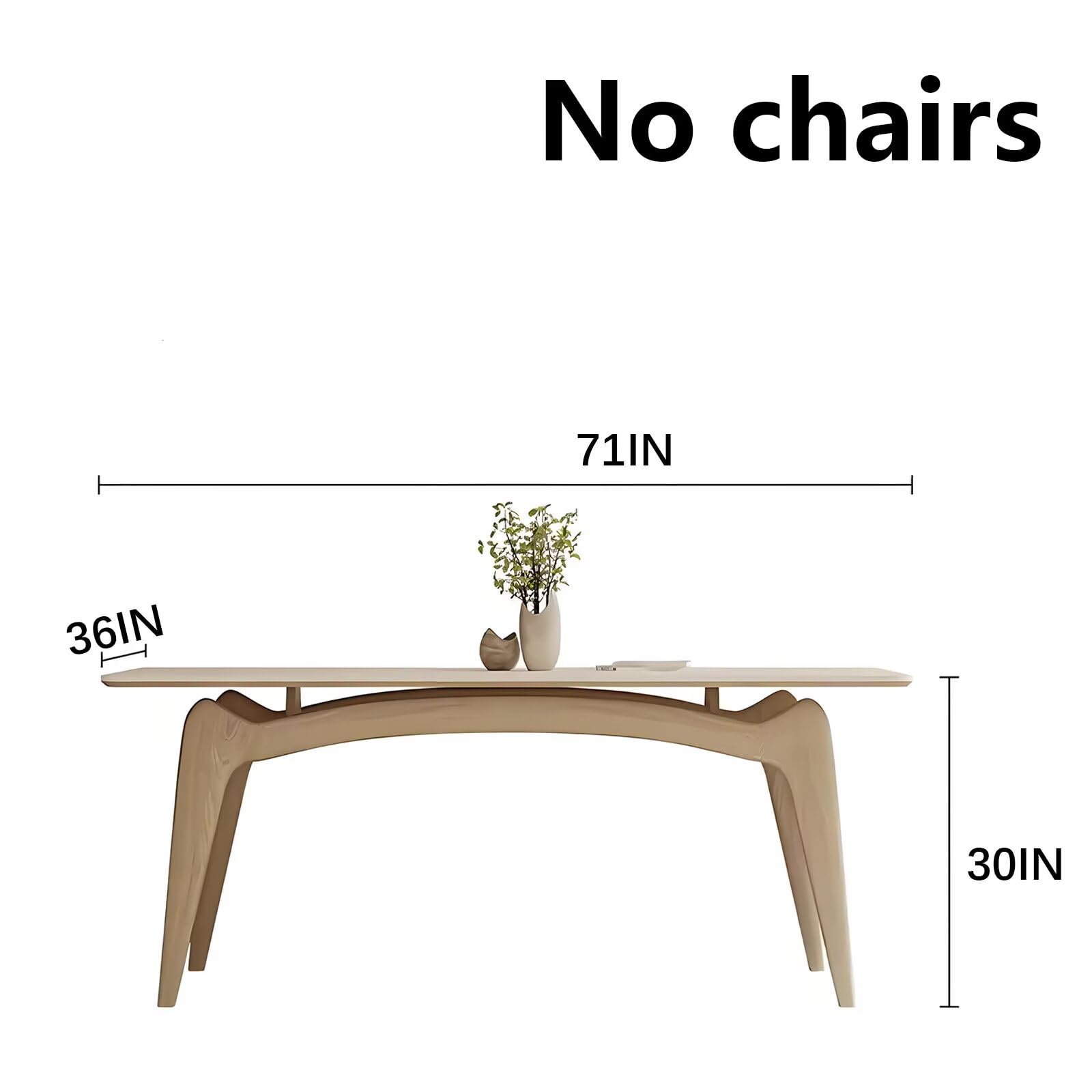 63"-71"Modern Cream Dining Table, Rectangular White Top with Natural Wood Legs for 4-6 People