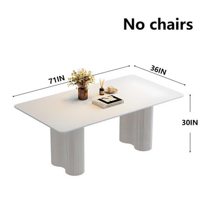 62"-78"Cream White Dining Table, Matte Top with Fluted Pedestal Bases for 4-6 People