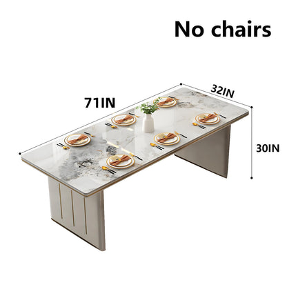 62"-78"Elegant White Marble Dining Table with Gold Trim, Sturdy Base for Dining Room