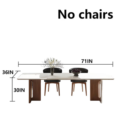 63"-79"Modern White Marble Dining Table with Wood Legs, Rectangular Kitchen Table for 6 People, Mid-Century Style