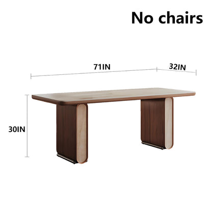 62"-70"Modern Walnut & Stone Top Dining Table, Rectangular Table for 6, Home & Kitchen