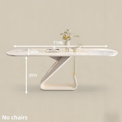 63"-79"Luxury Cream Dining Table, White Marble Top with Sculptural Base for 6 People