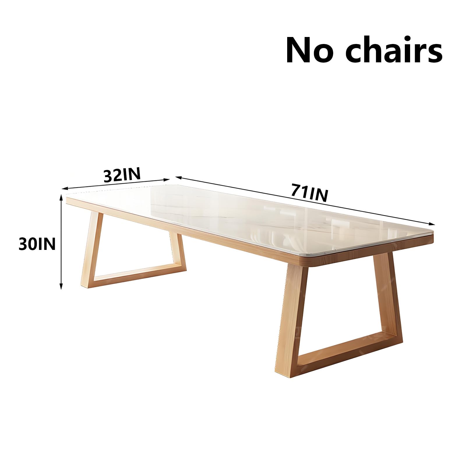 62"-78"Scandinavian Dining Table, Large White Marble Top with Natural Wood Legs